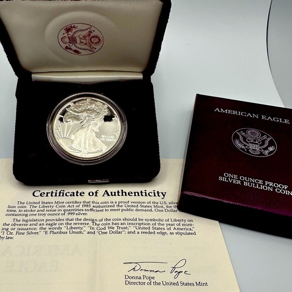 1987-S Proof American Silver Eagle w/ COA & Boxes - Picture 1 of 12